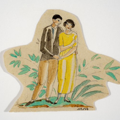 image for: Xavier Nogués - Parella dempeus i motius vegetals. Estudi preparatori per a la decoració de vidre esmaltat - Cap a 1924-1928