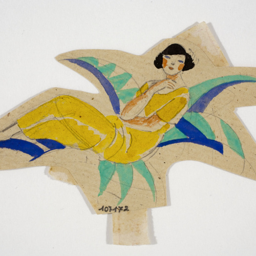 image for: Xavier Nogués - Dona ajaguda i motius vegetals. Estudi preparatori per a la decoració de vidre esmaltat - Cap a 1924-1928