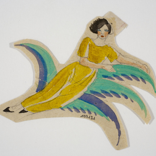 image for: Xavier Nogués - Dona ajaguda i motius vegetals. Estudi preparatori per a la decoració de vidre esmaltat - Cap a 1924-1928