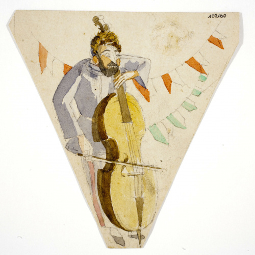 image for: Xavier Nogués - Contrabaix i motius decoratius. Estudi preparatori per a la decoració d&#039;un marc de mirall - Cap a 1924-1928