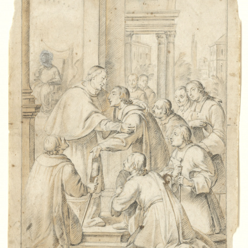 image for: Antoni Viladomat - Estudi per al quadre «Trobada de sant Bru amb el bisbe Hug de Colònia» de la cartoixa de Montalegre de Tiana (anvers) / Estudi per al quadre «Trobada de sant Bru amb el bisbe... - Cap a 1730