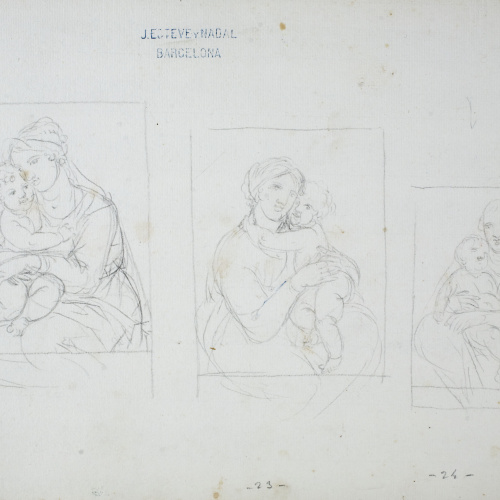 image for: Josep Bernat Flaugier - Tres estudis de la Mare de Déu amb el nen - Cap a 1800-1812