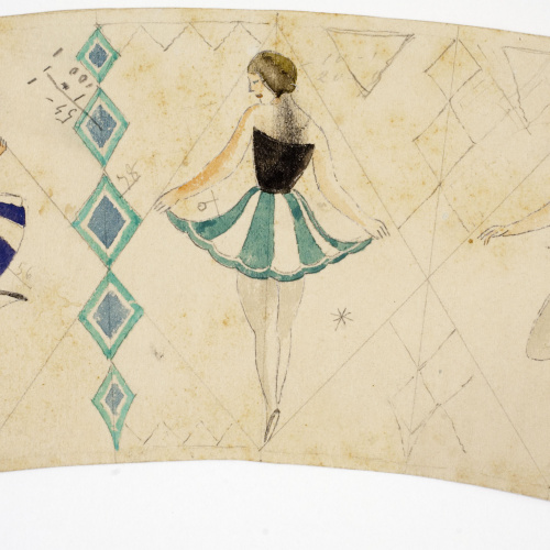 image for: Xavier Nogués - Tres ballarines entre motius decoratius. Estudi preparatori per a un got de vidre esmaltat - Cap a 1924