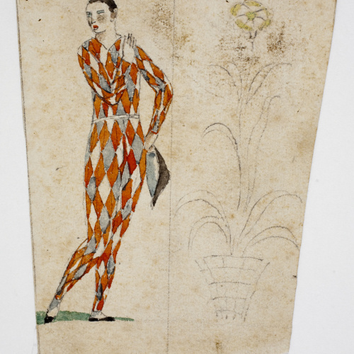 image for: Xavier Nogués - Arlequí i flor. Estudi preparatori per a un got de vidre esmaltat - Cap a 1924