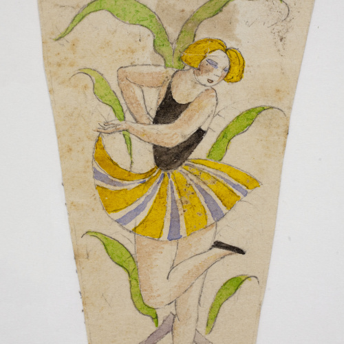 image for: Xavier Nogués - Ballarina entre motius decoratius i vegetals. Estudi preparatori per a un got de vidre esmaltat - Cap a 1924