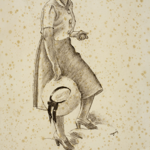 image for: Xavier Nogués - Dona dempeus amb barret a la mà - Cap a 1940