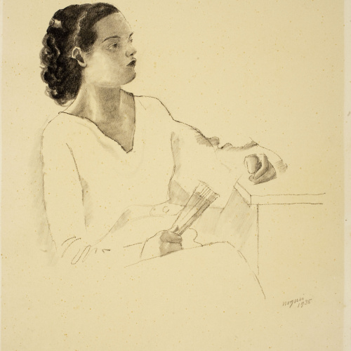 image for: Xavier Nogués - Dona asseguda amb un ventall a la mà - 1935