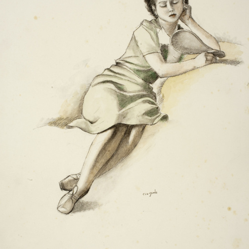 image for: Xavier Nogués - Dona mirant-se a un mirall de mà - Cap a 1940