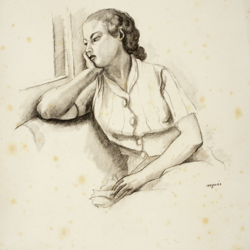 image for: Xavier Nogués - Dona asseguda amb un mocador a la mà - Cap a 1940