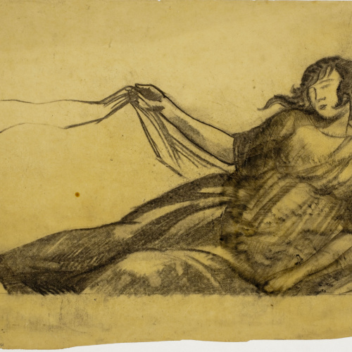 Xavier Nogués - Dona ajaguda a terra. Estudi preparatori per a la decoració mural del saló de la casa Plandiura, Barcelona - 1916-1926 image for: Xavier Nogués - Dona ajaguda a terra. Estudi preparatori per a la decoració mural del saló de la casa Plandiura, Barcelona - 1916-1926