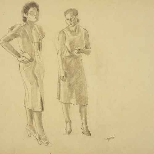 image for: Xavier Nogués - Dues dones dempeus. Estudi preparatori per a l&#039;oli «La cobla» - Cap a 1940