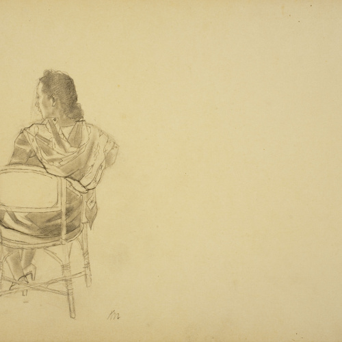 image for: Xavier Nogués - Dona asseguda d&#039;espatlles. Estudi preparatori per a l&#039;oli «La cobla» - Cap a 1940