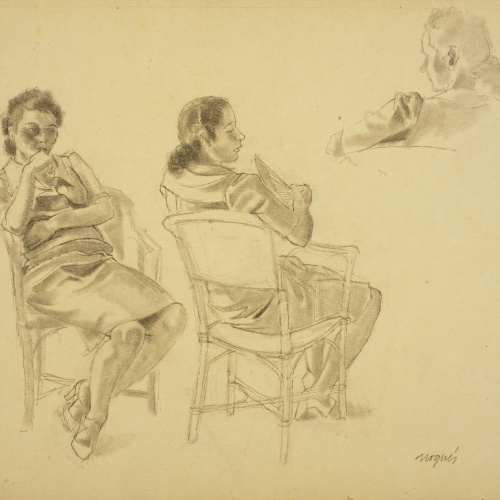 image for: Xavier Nogués - Dones assegudes. Estudi preparatori per a l&#039;oli «La cobla» - Cap a 1940