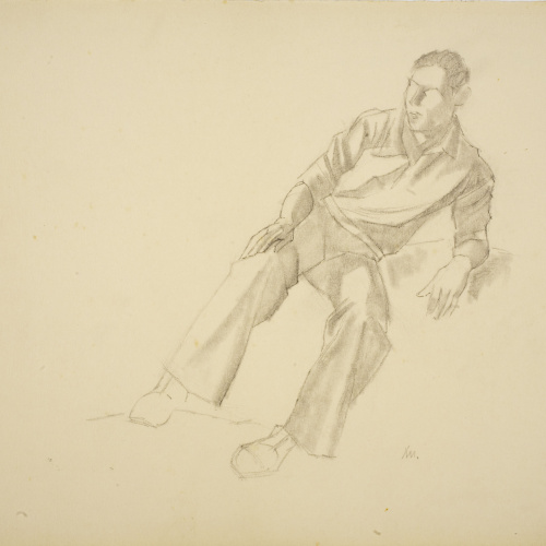 image for: Xavier Nogués - Home assegut. Estudi preparatori per a l&#039;oli «Berenar al camp» - Cap a 1940