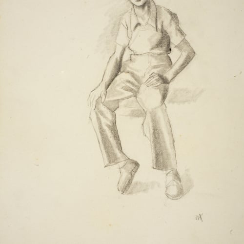 image for: Xavier Nogués - Noi assegut. Estudi preparatori per a l&#039;oli «Dos nois i un barco» - Cap a 1940