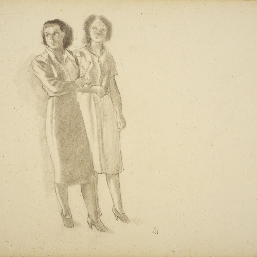 image for: Xavier Nogués - Dues dones dempeus. Estudi preparatori per a l&#039;oli «La cobla» - Cap a 1940