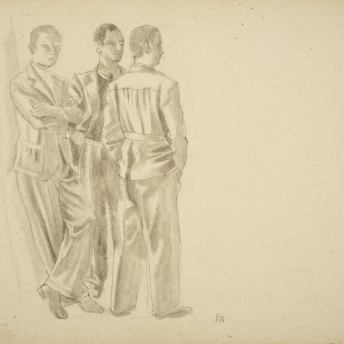 image for: Xavier Nogués - Tres homes dempeus. Estudi preparatori per a l&#039;oli «La cobla» - Cap a 1940