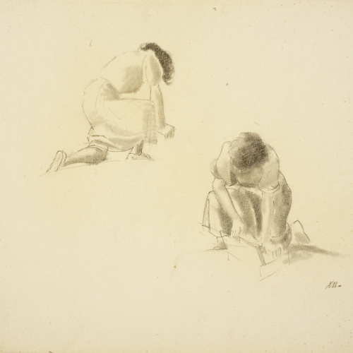 image for: Xavier Nogués - Dues noies ajupides. Estudi preparatori per a l&#039;oli «Excursionistes» - Cap a 1938