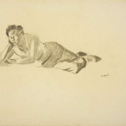 image for: Xavier Nogués - Noia ajaguda, llegint. Estudi preparatori per a l&#039;oli «Noia de l&#039;ombrel·la» - Cap a 1938