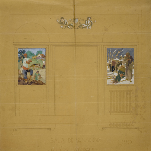 image for: Xavier Nogués - La Primavera (porta esquerra) i l&#039;Hivern (porta dreta). Projecte de decoració no realitzat per a la sala de Sessions del Banc Vitalici de Barcelona - Cap a 1937