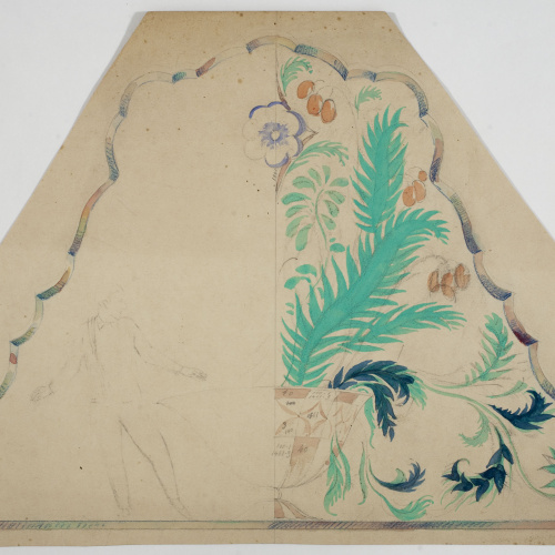 Xavier Nogués - Home ballant i fragment de gerro amb fulles i flors. Estudi preparatori per a la decoració d'un mirall - Cap a 1924-1928 image for: Xavier Nogués - Home ballant i fragment de gerro amb fulles i flors. Estudi preparatori per a la decoració d'un mirall - Cap a 1924-1928