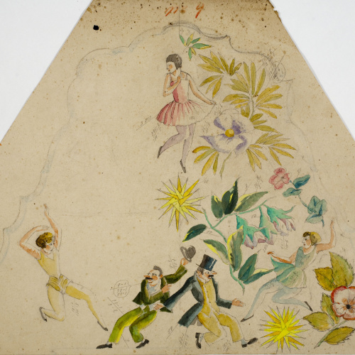 image for: Xavier Nogués - Dones i homes ballant entre motius florals. Estudi preparatori per a la decoració d&#039;un mirall - Cap a 1924-1928