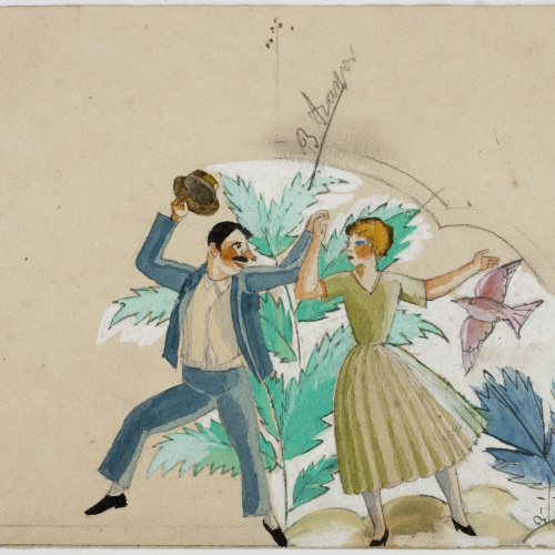 image for: Xavier Nogués - Parella ballant i motius vegetals. Estudi preparatori per a la decoració d&#039;un mirall esmaltat - Cap a 1924-1928