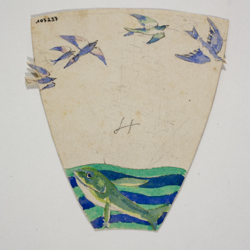 image for: Xavier Nogués - Ocells i peix al mar. Estudi preparatori per a la decoració de vidre esmaltat - Cap a 1924-1928