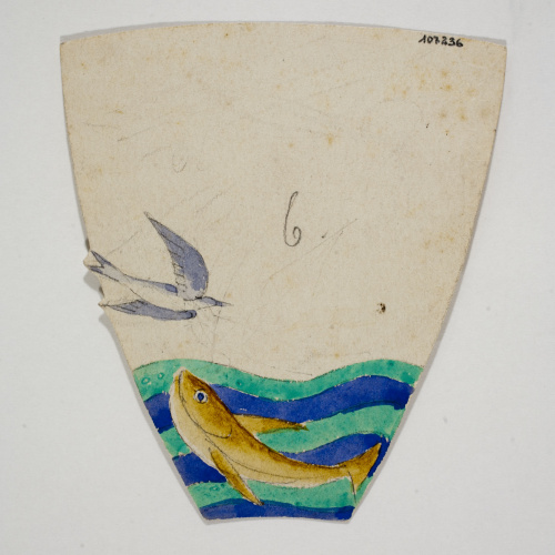 image for: Xavier Nogués - Ocell i peix al mar. Estudi preparatori per a la decoració de vidre esmaltat - Cap a 1924-1928