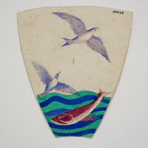 image for: Xavier Nogués - Ocells i peix al mar. Estudi preparatori per a la decoració de vidre esmaltat - Cap a 1924-1928