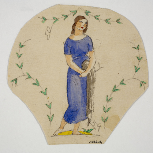 image for: Xavier Nogués - Dona dempeus i motius vegetals. Estudi preparatori per a la decoració de vidre esmaltat - Cap a 1924-1928
