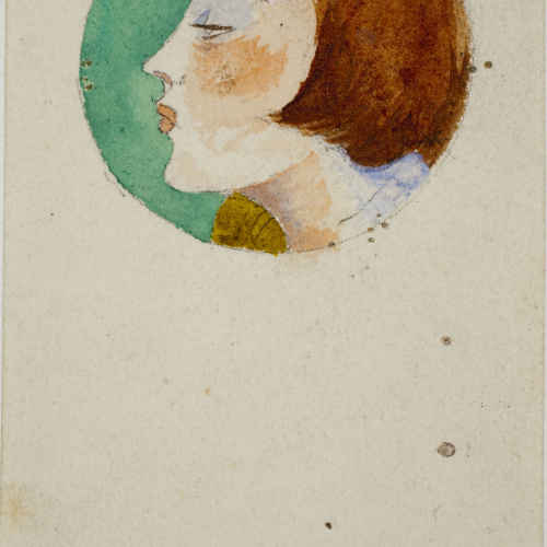 image for: Xavier Nogués - Cap de dona. Estudi preparatori per a la decoració d&#039;un medalló de vidre esmaltat - Cap a 1924-1928