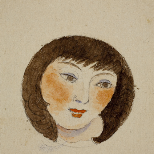 image for: Xavier Nogués - Cap de dona. Estudi preparatori per a la decoració d&#039;un medalló de vidre esmaltat - Cap a 1924-1928