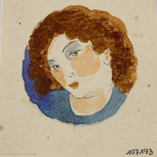image for: Xavier Nogués - Cap de dona. Estudi preparatori per a la decoració d&#039;un medalló de vidre esmaltat - Cap a 1924-1928