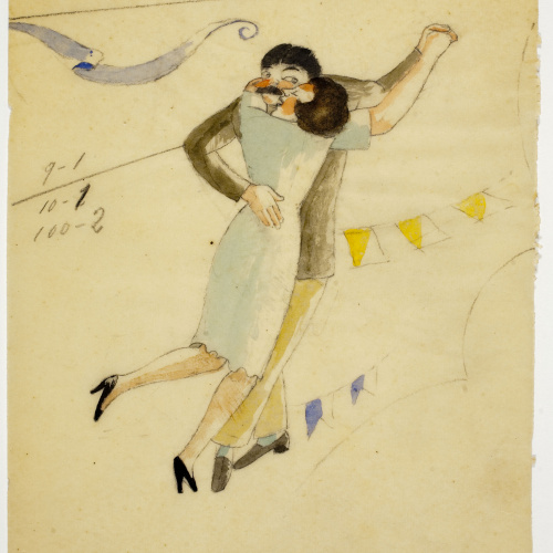 image for: Xavier Nogués - Parella ballant i motius decoratius. Estudi preparatori per a la decoració de vidre esmaltat - Cap a 1924-1928
