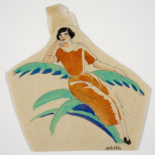 image for: Xavier Nogués - Dona ajaguda i motius vegetals. Estudi preparatori per a la decoració de vidre esmaltat - Cap a 1924-1928