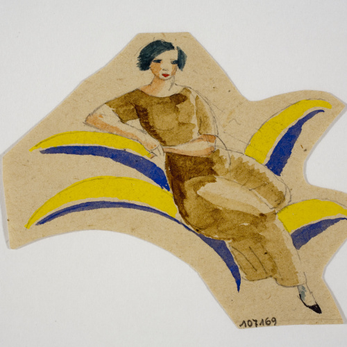 image for: Xavier Nogués - Dona ajaguda i motius vegetals. Estudi preparatori per a la decoració de vidre esmaltat - Cap a 1924-1928