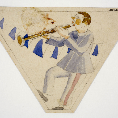 image for: Xavier Nogués - Clarinetista i motius decoratius. Estudi preparatori per a la decoració d&#039;un marc de mirall - Cap a 1924-1928