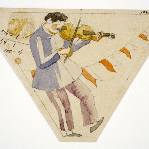 image for: Xavier Nogués - Violinista i motius decoratius. Estudi preparatori per a la decoració d&#039;un marc de mirall - Cap a 1924-1928