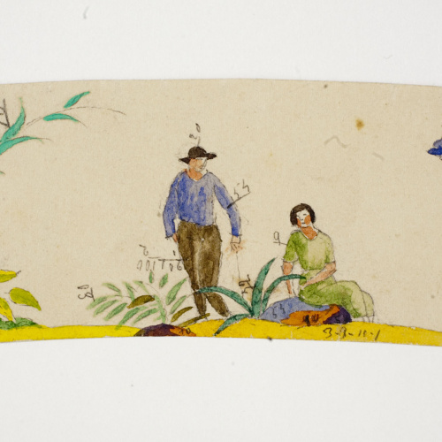 image for: Xavier Nogués - Parella al camp. Estudi preparatori per a la decoració de pots de vidre esmaltats - Cap a 1924-1928