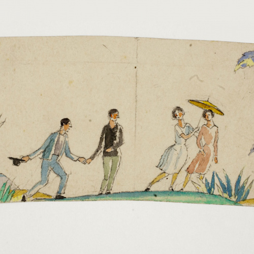 image for: Xavier Nogués - Homes i dones al camp. Estudi preparatori per a la decoració de pots de vidre esmaltats - Cap a 1924-1928