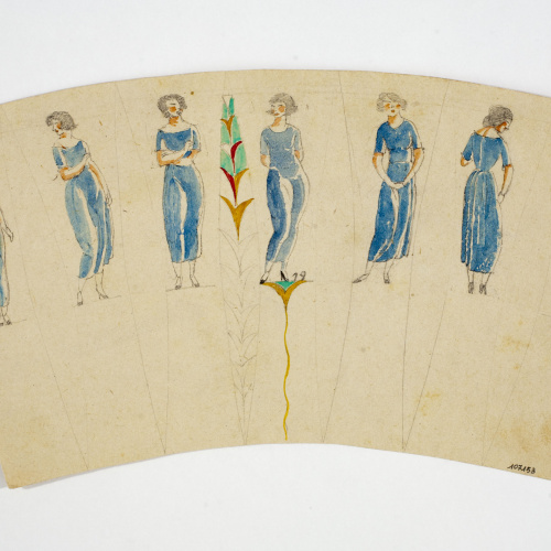 image for: Xavier Nogués - Dones dempeus i motius decoratius. Estudi preparatori per a la decoració de vidre esmaltat - Cap a 1924-1928