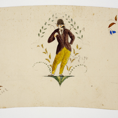 image for: Xavier Nogués - Home amb bastó entre motius florals. Estudi preparatori per a la decoració de vidre esmaltat - Cap a 1924-1928