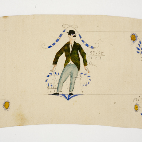 image for: Xavier Nogués - Home dempeus i motius florals. Estudi preparatori per a la decoració de vidre esmaltat - Cap a 1924-1928