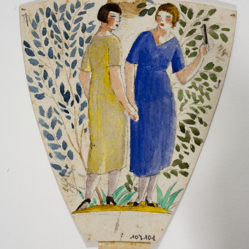 image for: Xavier Nogués - Dues dones dempeus i decoració vegetal. Estudi preparatori per a la decoració de vidre esmaltat - Cap a 1924-1928