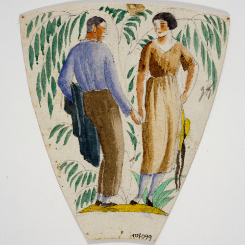 image for: Xavier Nogués - Parella dempeus i decoració vegetal. Estudi preparatori per a la decoració de vidre esmaltat - Cap a 1924-1928
