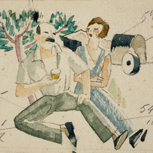 image for: Xavier Nogués - Parella al camp. Estudi preparatori per a la decoració de vidre esmaltat - Cap a 1924-1928