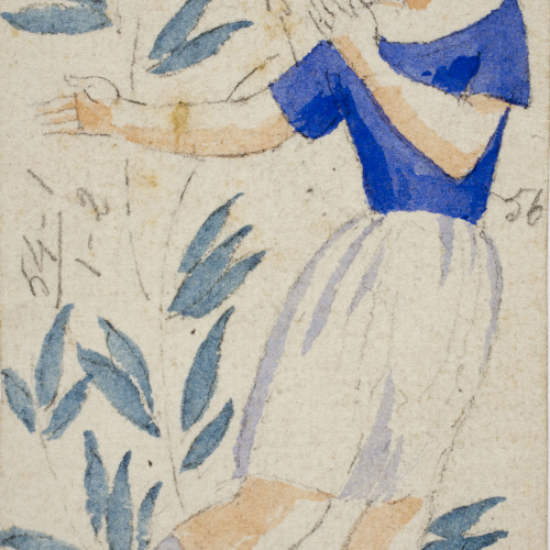 image for: Xavier Nogués - Dona ballant i motius vegetals. Estudi preparatori per a la decoració de vidre esmaltat - Cap a 1924-1928