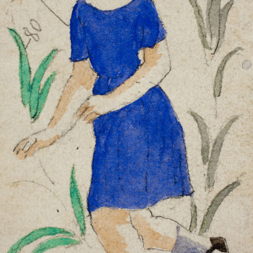 image for: Xavier Nogués - Dona ballant i motius vegetals. Estudi preparatori per a la decoració de vidre esmaltat - Cap a 1924-1928