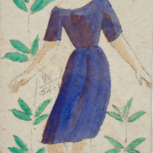 image for: Xavier Nogués - Dona ballant i motius vegetals. Estudi preparatori per a la decoració de vidre esmaltat - Cap a 1924-1928